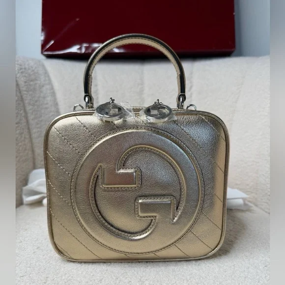 Gucci Blondie Gold Leather Top Handle Bag Rare Metallic Nappa - Picture 6 of 11